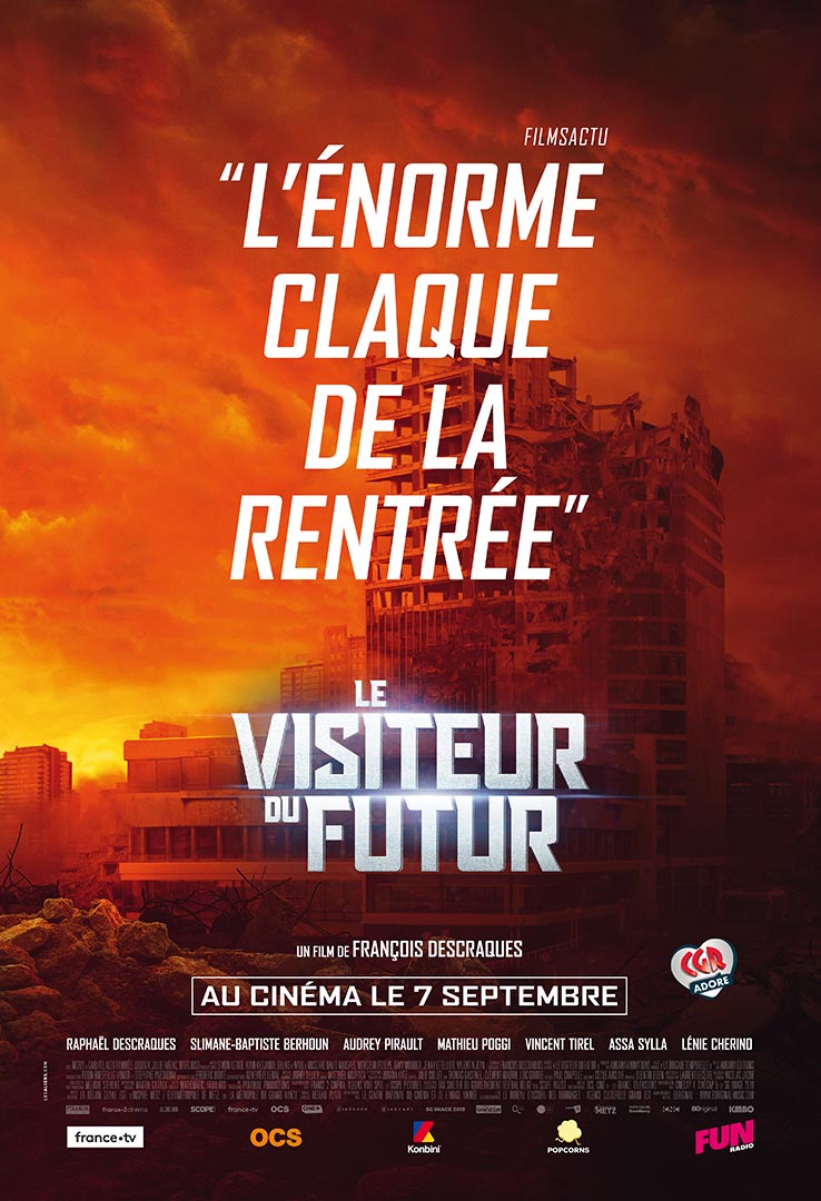 Le visiteur du futur, affiche cinéma, film distribué par KMBO - Création agence Les Aliens, déclinaison Métro droite
