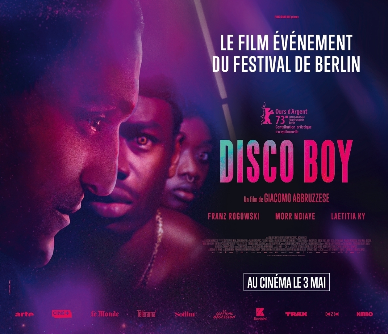 Affiche cinéma Disco Boy - distribution KMBO - Création agence Les Aliens - Déclinaison préventique MK2 BASTILLE