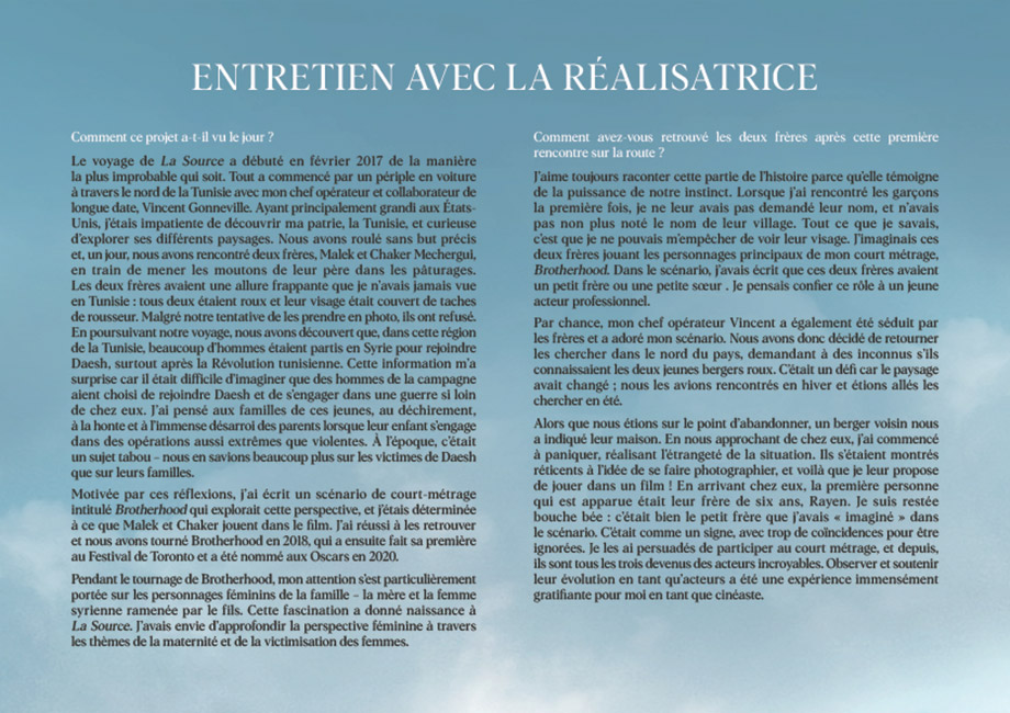 Dossier de presse pour la présentation du film LA SOURCE : page 4. L