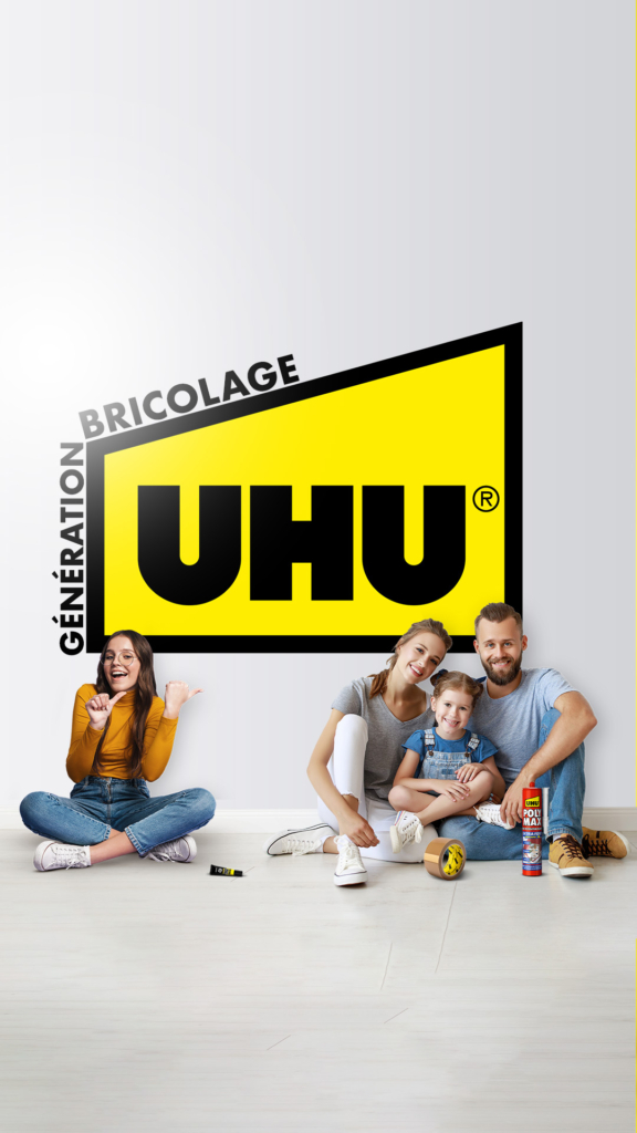 Campagne digitale, brand content pour la gamme bricolage : stratégie, mise en oeuvre agence LES ALIENS pour UHU. Format : vignette homepage.