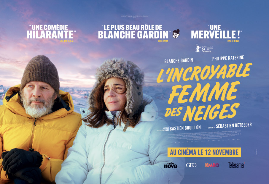 Déclinaison print de l'affiche du film "L'Incroyable Femme des Neiges", distribué par KMBO en novembre 2025. Format : préventique MK2 3 x2m. Création : Agence LES ALIENS.