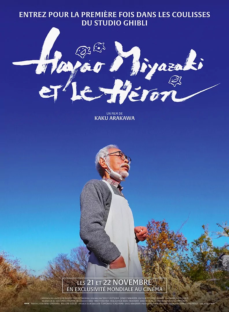 Découvrez l'affiche officielle pour la sortie française du film "Hayao Miyazaki et le Héron". Un film documentaire où Hayao Miyazaki ouvre les portes du Studio Ghibli et dévoile les coulisses de la création du film d'animation "Le Garçon et le Héron". L'agence LES ALIENS a adapté l'affiche originale pour la sortie du documentaire en France. Une distribution WILD BUNCH en novembre 2024.