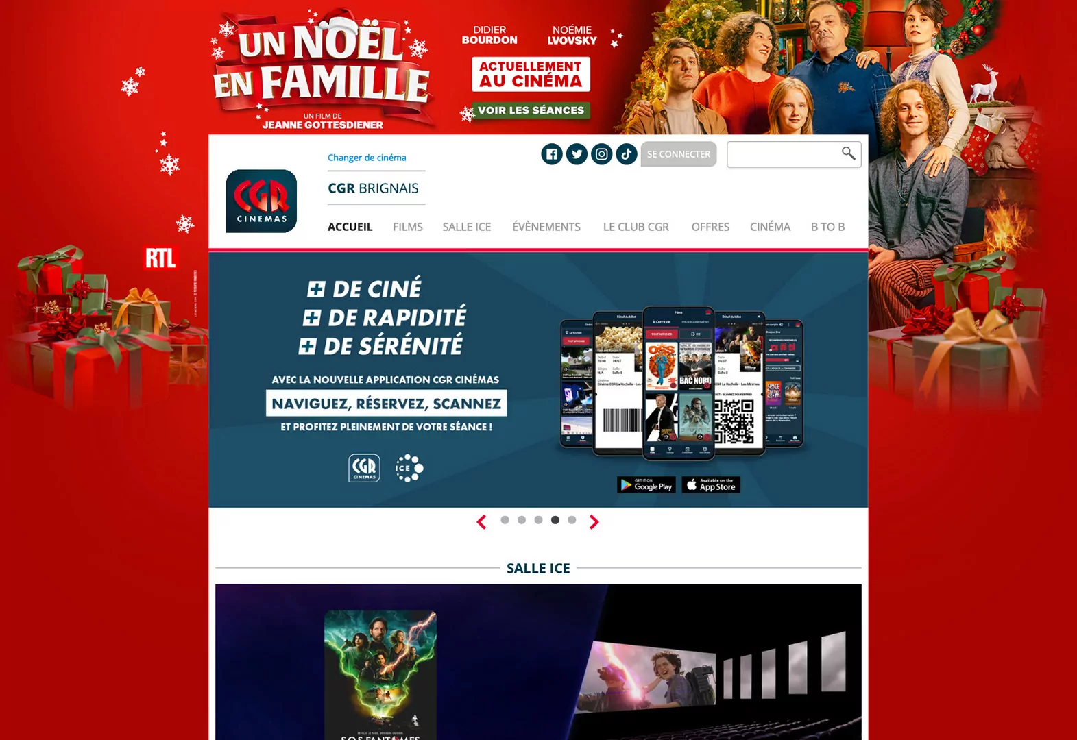 Promotion pour la sortie du film Un Noël en Famille : habillage desktop. Une affiche originale - ainsi que toutes les déclinaisons print & web - créée par l'agence LES ALIENS. Un film de Jeanne Gottesdiener, avec Didier Bourdon, Noémie Lvovsky, Christophe Montenez. Au cinéma en décembre 2024. Distribution : KMBO.
