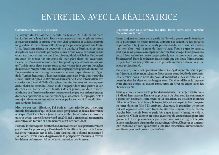 Dossier de presse pour la présentation du film LA SOURCE : page 4. L
