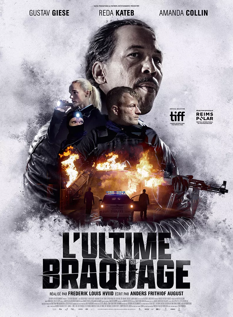 Affiche officielle française du film "L'ultime braquage" : elle a été créée par l'Agence LES ALIENS. L'agence a aussi décliné les différents formats print & web de la campagne du film. Un thriller de Frederik Louis Hviid, avec Reda Kateb. Distribution : KMBO en mai 2025. Format : 120X160.