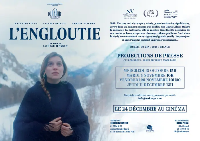 Carton d'invitation à la projection presse du film L'Engloutie. Création Agence LES ALIENS pour le distributeur Condor Entertainment.