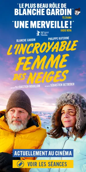 Déclinaison pour le digital de l'affiche du film "L'Incroyable Femme des Neiges", distribué par KMBO en novembre 2025. Format : Allociné, actu. Création : Agence LES ALIENS.