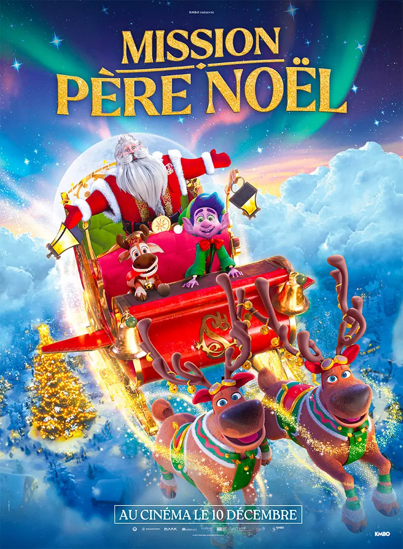 Affiche officielle française du film d'animation "Mission Père Noël". Une création Agence LES ALIENS pour le distributeur français KMBO. En salle dès décembre 2025.