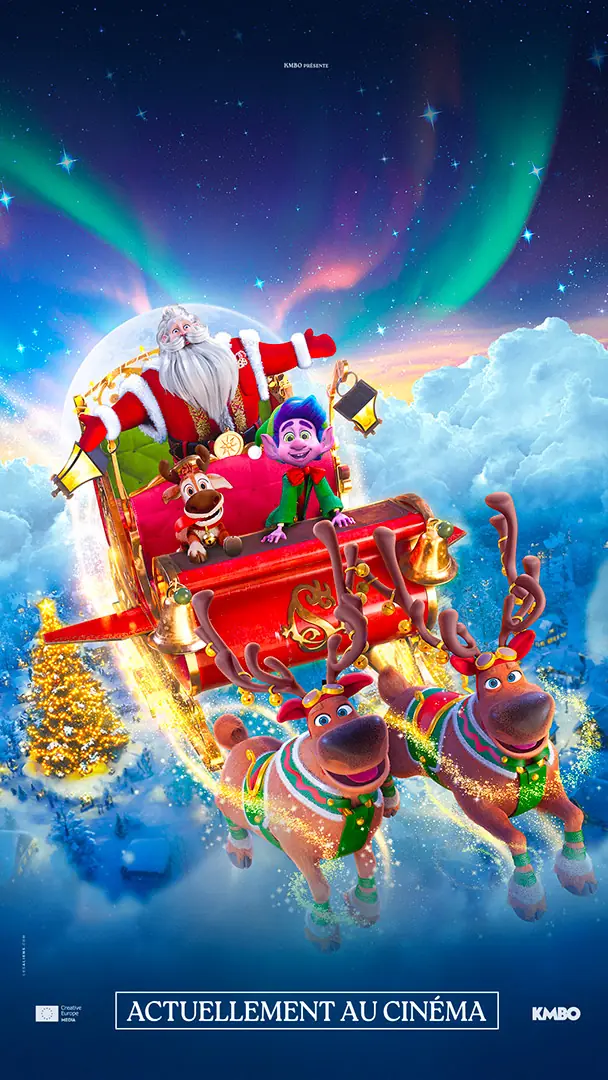 Film d'animation "Mission Père Noël" : déclinaison web - annonce avant première, format écran de hall portrait.