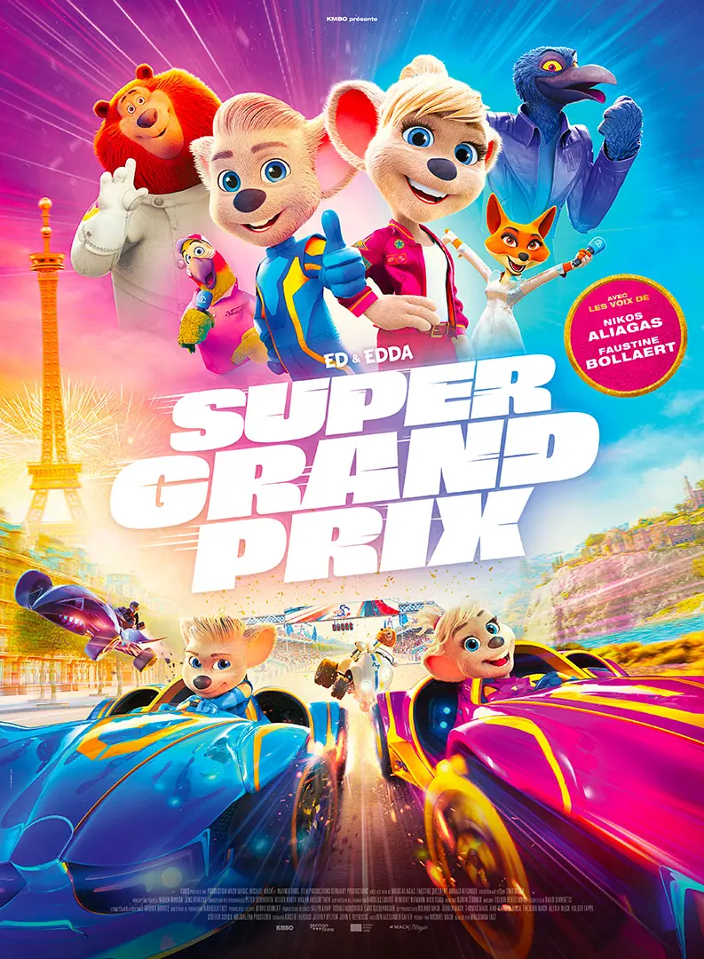 Affiche cinéma officielle pour la sortie en France du film d'animation SUPER GRAND PRIX, créée par l'Agence LES ALIENS.