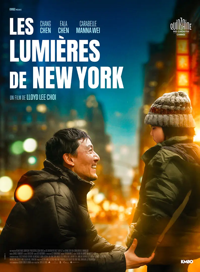 Affiche officielle française du film LES LUMIÈRES DE NEW YORK. Une affiche créée par l'Agence LES ALIENS. Un film de Lloyd Lee Choi distribué en France par KMBO en janvier 2026. Titre original : Lucky Lu. Format : vignette homepage site lesaliens.com.