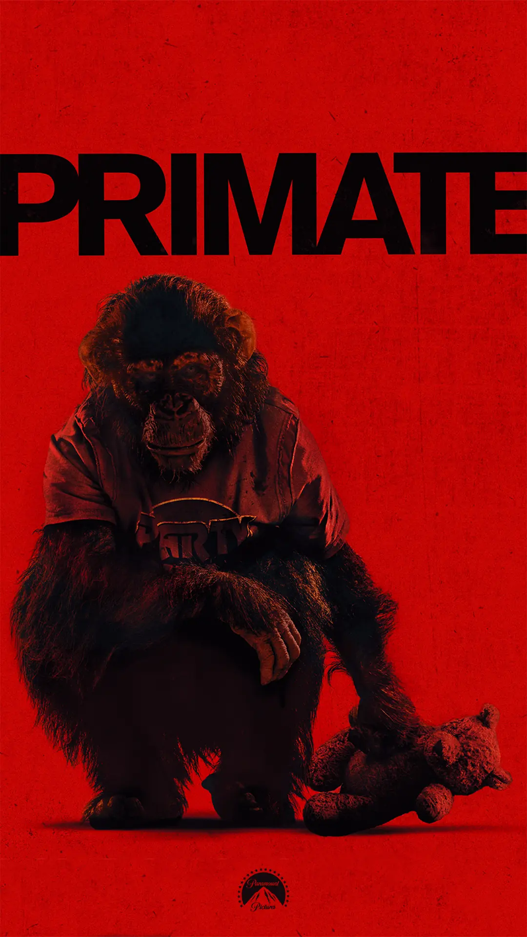 Affiche du film Primate localisée pour la France par l'Agence LES ALIENS. Un film d'horreur de Johannes Roberts, distribué par Paramount Pictures France dès janvier 2026. Format vignette homepage du site lesaliens.com.