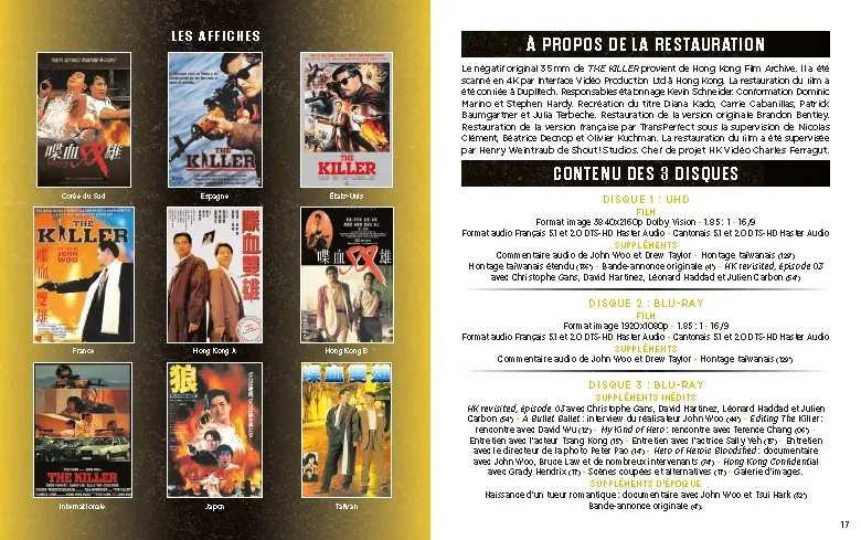 Édition vidéo collector du film THE KILLER de John Woo. Création Agence LES ALIENS. Livret de 20 pages : pages 16 et 17.