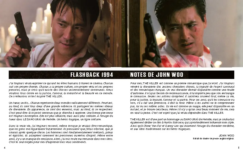 Édition vidéo collector du film THE KILLER de John Woo. Création Agence LES ALIENS. Livret de 20 pages : pages 4 et 5.