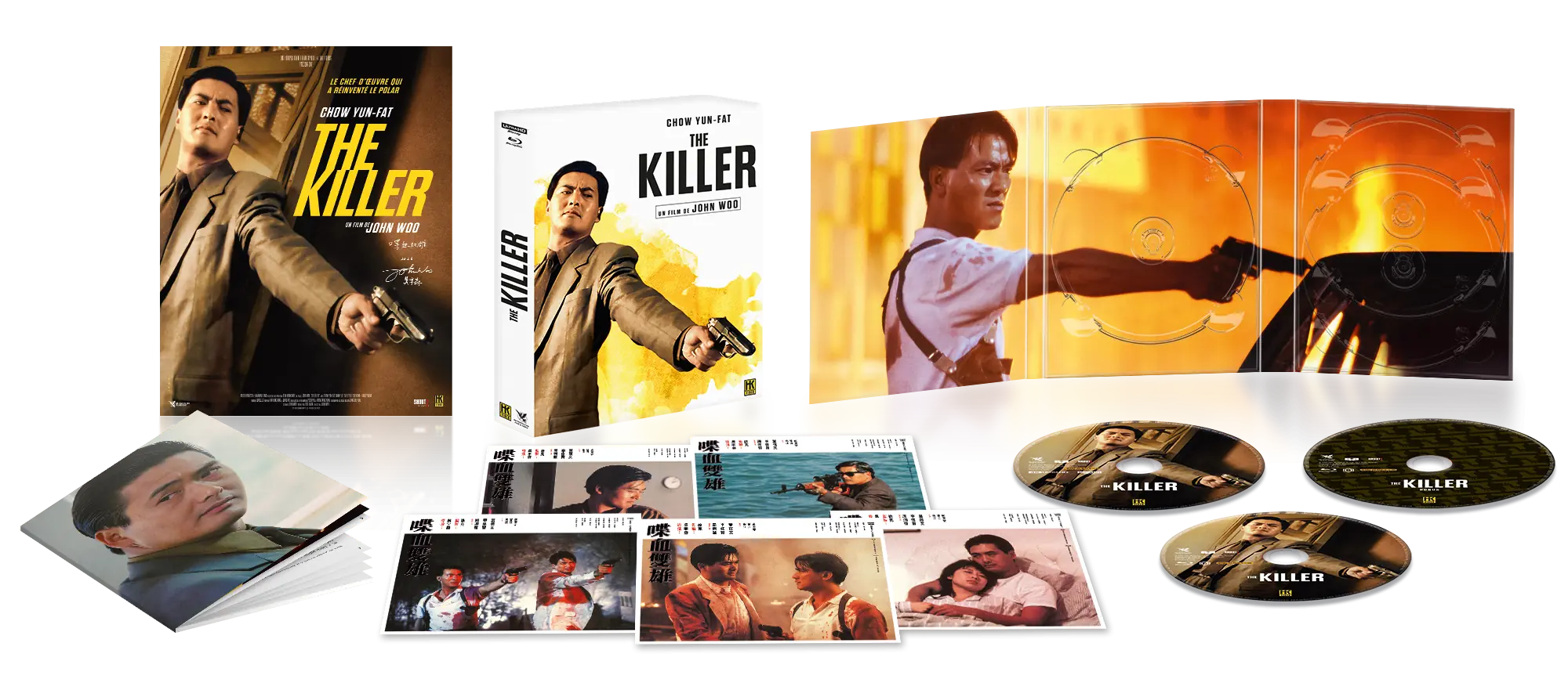 The Killer : design pack du coffret collector suite à la ressortie du film de John Woo. Un coffret et des goodies créés par l'agence LES ALIENS. Un film emblématique du cinéma d'action hong-kongais. Avec : Chow Yun-Fat, Danny Lee, Sally Yeh. Titre original : Dip huet seung hung. Distributeur : Metropolitan Filmexport en novembre 2025. Format : simulation 3D coffret collector avec ses goodies.