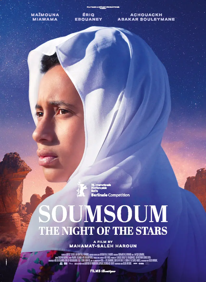 Découvrez l'affiche cinéma pour la vente à l'international du film "Soumsoum , the night of the stars" créée par l'Agence LES ALIENS. Un film de Mahamat-Saleh Haroun avec Maïmouna Miawama, Ériq Ebouaney, et Achouackh Abakar Souleymane. Vente inter par Films Boutique. Format : 120X160.