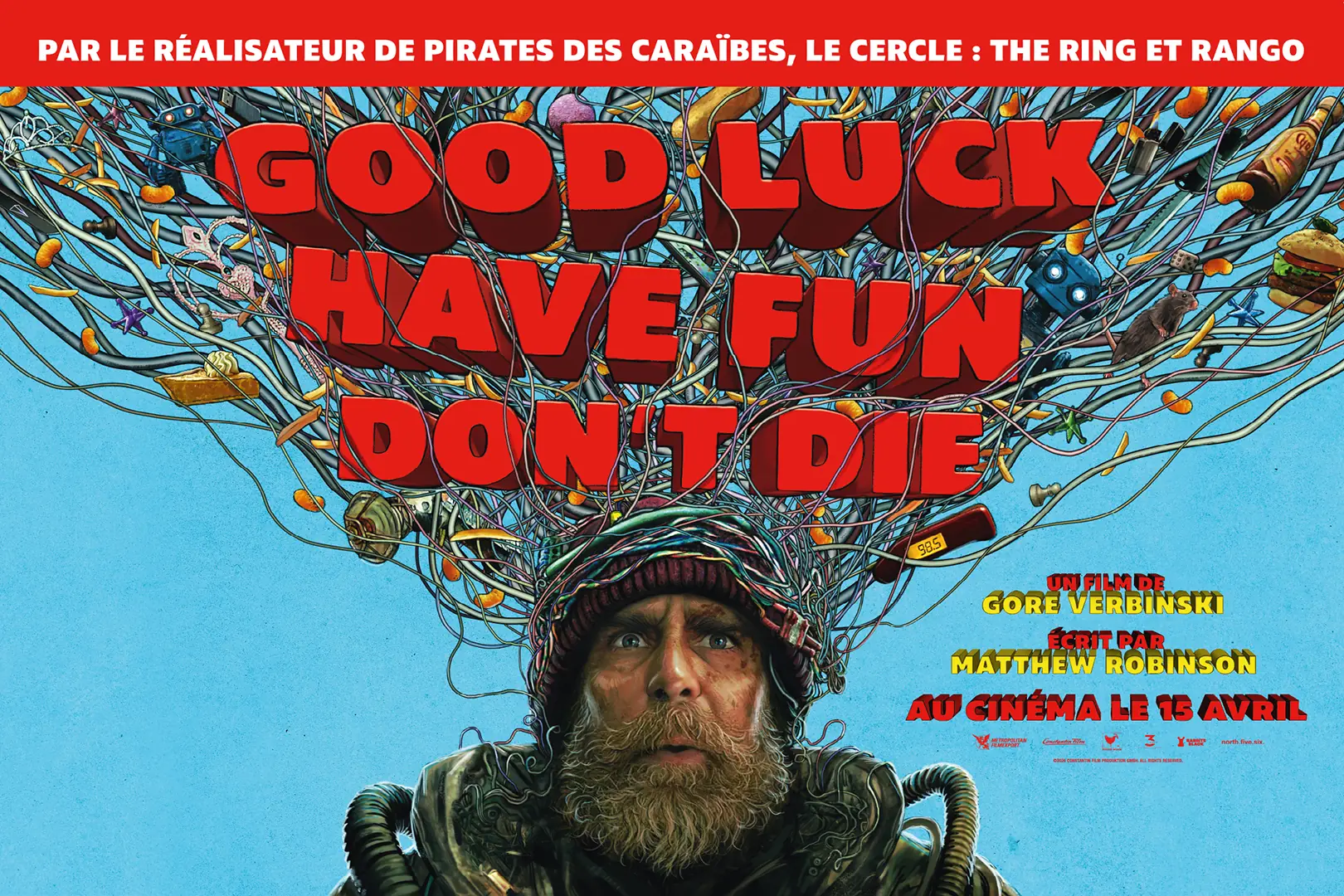 Découvrez l'affiche française du film "Good Luck, Have Fun, Don't Die" : une adaptation de l'affiche originale réalisée par l'Agence LES ALIENS. Un film de Gore Verbinski. Distribution en France : Metropolitan Filmexport - avril 2026. Format : affiche 3X2.