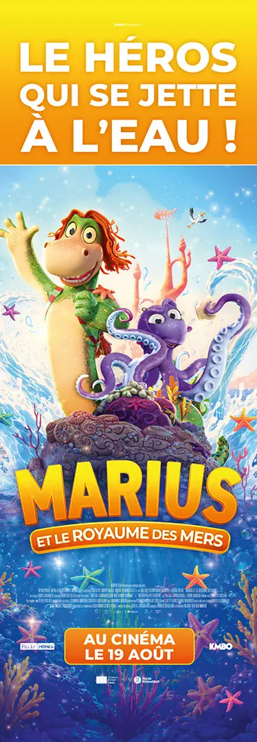 Déclinaison de l'affiche cinéma française officielle du film Marius et le royaume des mers : une affiche créée par l'agence LES ALIENS. Un film d'animation norvégien pour toute la famille. Distribution en France en août 2026 par KMBO. Format : colonne Morris.